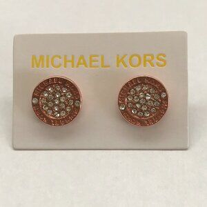 Michael Kors Rose Gold Round Logo Rhinestone Fashion Stud Earrings